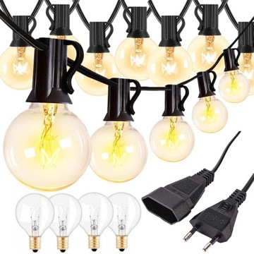GIRLANDA LAMPKI OGRODOWA ŁAŃCUCH ŚWIETLNY 30M 50x ŻARÓWKI