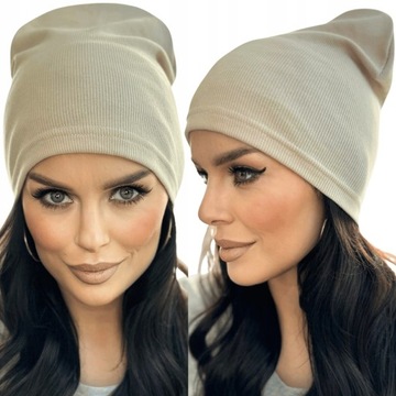 CZAPKA DAMSKA WIOSENNA JESIENNA CIENKA LEKKA WYGODNA SPORT PRĄŻKOWANA KOLOR