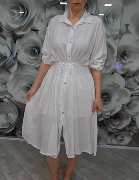 KOTUŚ sukienka szmizjerka koszulowa 46 48 4xl rewelacyjna Kolor Biały