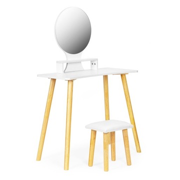 СОВРЕМЕННЫЙ КОСМЕТИЧЕСКИЙ СТОЛИК С ТАБУРЕМ И ЗЕРКАЛНОЙ ПОЛКОЙ