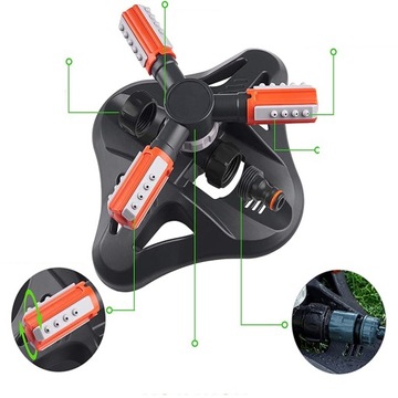 ПОВОРОТНЫЙ АВТОМАТИЧЕСКИЙ САДОВЫЙ ДОЖДЕВАТЕЛЬ 360°, ТРЕХРУЧНОЙ, 2 ФОРСУНКИ