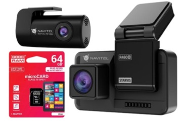 Zestaw Wideorejestrator kamera samochodowa Navitel R480 2K DUAL +karta 64GB