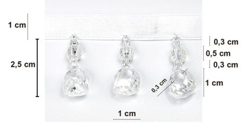 Декоративная лента для штор, бусины, кристаллы, белая.