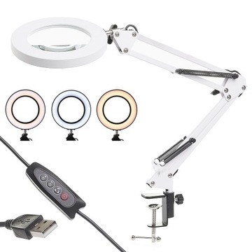 LAMPA BIUROWA KOSMETYCZNA Z LUPĄ POWIĘKSZENIE 5X DLA JUBILERA TECHREBAL