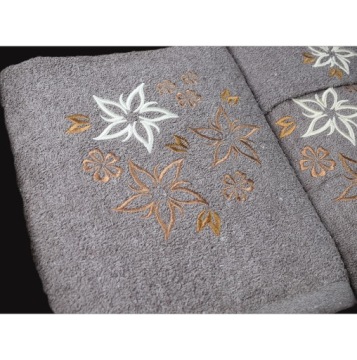 НАБОР ПОЛОТЕНЦИЙ С ВЫШИВКОЙ, ИЗ 3-Х ПРЕДМЕТОВ ПОДАРОЧНЫЙ ХЛОПОК коричневый