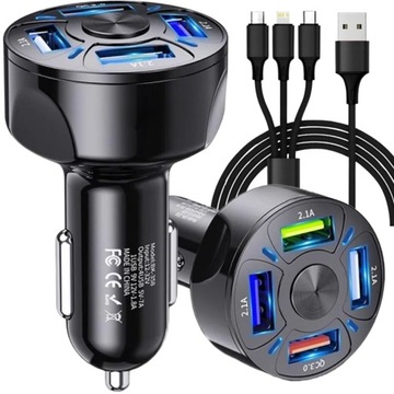 ŁADOWARKA SAMOCHODOWA ZASILACZ DO AUTA SAMOCHODU 4XUSB QC3.0 KABEL 3W1 FAST