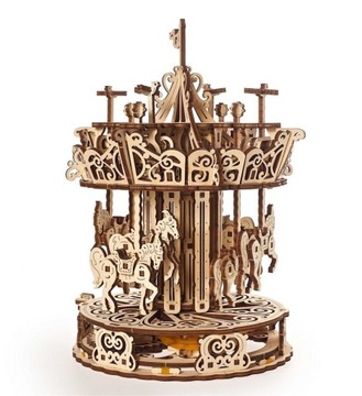 KARUZELA MODEL MECHANICZNY DREWNIANY DO SKŁADANIA BEZ KLEJU PUZZLE 3D UGEAR