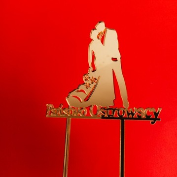 Топпер для торта Мистер и Миссис + имя, золотое зеркало