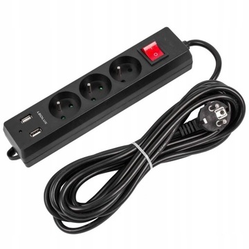 УДЛИНИТЕЛЬНАЯ полоса 3м 3 розетки + 2x USB LEDLUX