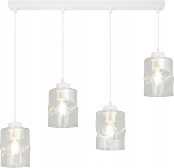 LAMPA BIAŁA WISZĄCA ŻYRANDOL LISTWA 4 SZKLANE KLOSZE SUFITOWA LED BEZBARWNA