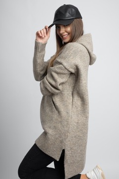 ATTIMO sweter tunika bluza z kapturem typu kangurka z asymetrycznym krojem
