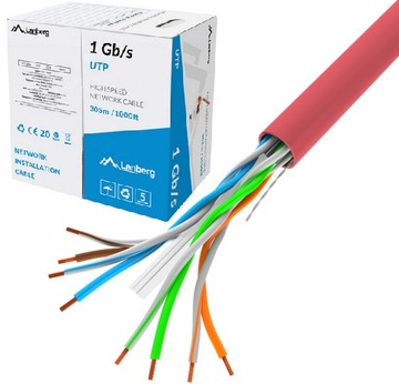 KABEL SIECIOWY LAN UTP LCU 6 305m SKRĘTKA CZERWONY CCA 250 MHz AWG23 KAT