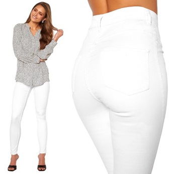 BIAŁE SPODNIE MODELUJĄCE DAMSKIE RURKI JEANSY PUSH UP