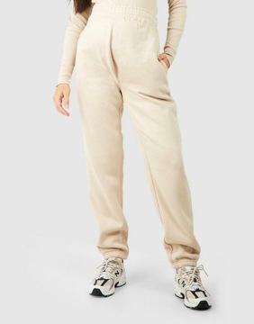 SPODNIE DRESOWE JOGGERY BOOHOO 42 BEŻOWE DŁUGIE KLASYCZNE GŁADKIE