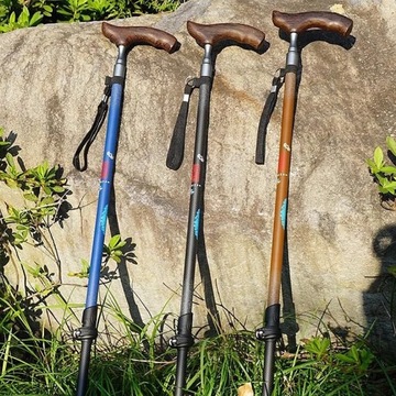 Трости из углеродного волокна с деревянной Т-образной ручкой для пешего туризма, тростника, треккинга, нет