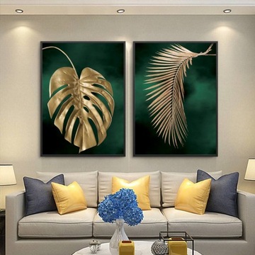 2x Komplet PLAKAT OBRAZ A3 30x40cm Złote Liście