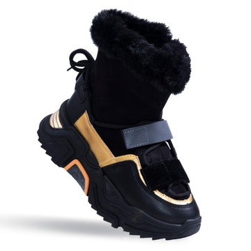 BUTY ZIMOWE obuwie Trapery na platformie OCIEPLANE zima grube futro suwak