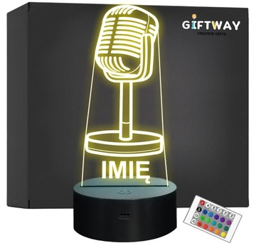 Lampka Nocna LED Imię Statuetka Mikrofon na Prezent Grawer v.1