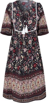 Czarna sukienka kwiaty boho luźna plażowa rayon M 38