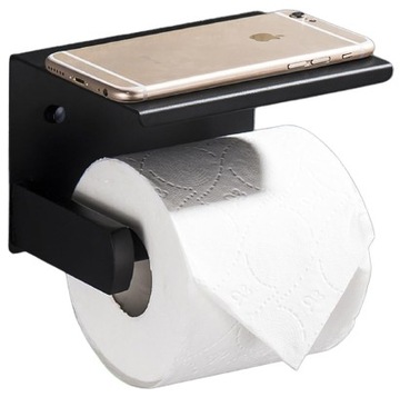 UCHWYT NA PAPIER TOALETOWY METALOWY Z PÓŁKĄ WC BLACK