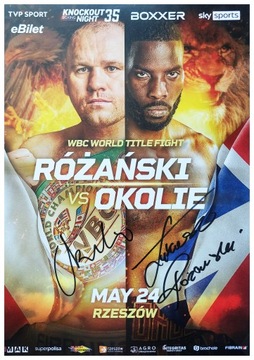 ŁUKASZ RÓŻAŃSKI - LAWRENCE OKOLIE plakat walka z AUTOGRAFAMI WBC boks