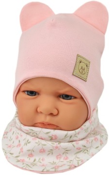 KOMPLET CZAPKA + APASZKA DWUSTRONNA 38-40 WIOSNA / JESIEŃ MORELKA 3m+