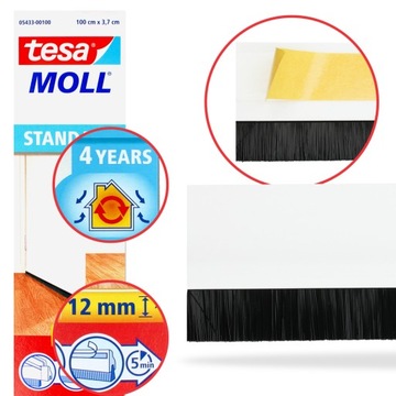 Уплотнитель дверной щетки tesa 1м 37мм белый