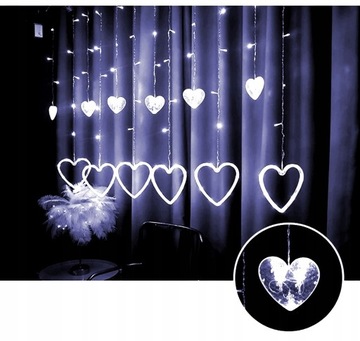 KURTYNA ŚWIETLNA SERCA WISZĄCE LED DEKORACJA 1007