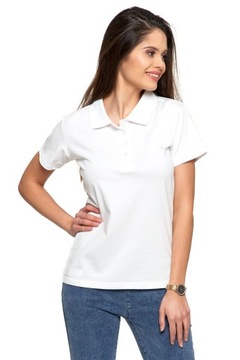 Biała Koszulka Polo Damska PREMIUM Klasyczna Bawełniana Modna MORAJ M