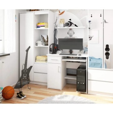 Белый компьютерный стол 1 ящик 2 полки 90 см