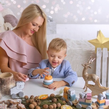 VIGA PIRAMIDKA DREWNIANA WIEŻA SORTER POLARB UKŁADANKA SENSORYCZNA MIŚ