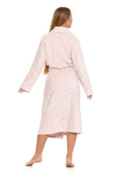 ПУШИСТЫЙ ДЛИННЫЙ ЖЕНСКИЙ ХАЛАТ С ЗОЛОТЫМИ ЗВЕЗДАМИ, ЗАВЯЗАННЫМИ MORAJ M СВЕТЛО-РОЗОВЫЙ