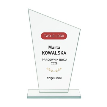 Statuetka szklana nagroda 17 cm z nadrukiem