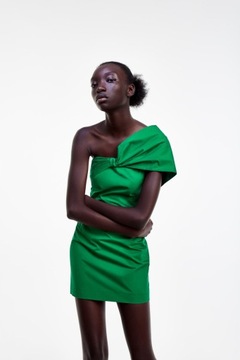 Zara zielona bawełniana sukienka mini 40 L