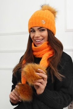 КОМПЛЕКТ ШАПКА ШАРФ АЛЬПАКА ТЁПЛЫЙ ОРАНЖЕВЫЙ 2513