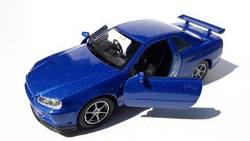 Nissan Skyline GT-R(R34) Niebieski Metalowy Model WELLY 1:34
