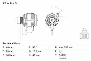 BOSCH ALTERNÁTOR HYUNDAI TERRACAN KIA CARNIVAL II 2.9D 10.01-12.06