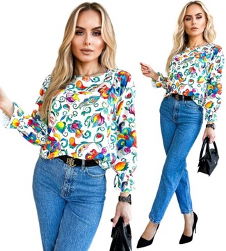 ELEGANCKA BLUZKA damska modna wzorzysta print kwiaty