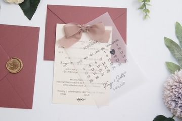 PIĘKNE ZAPROSZENIA ŚLUBNE Z KALENDARZEM I WSTĄŻKĄ