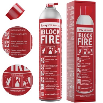 SPRAY GAŚNICZY DOMOWY iBlockFIRE PIANOWY ABCF 0,6L BIO GAŚNICA DOMOWA