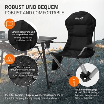 Складывание кемпингового кресла до 150 кг черного с