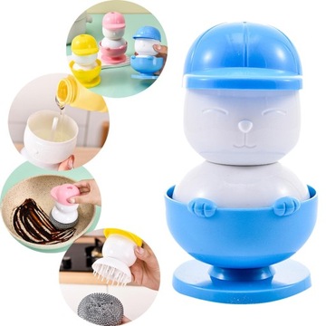 Щетка для мытья посуды двойная с дозатором мыла, синяя, 2 шт.