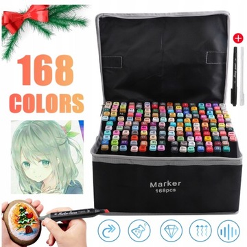 МАРКЕРЫ ДВУХСТОРОННИЕ, МАСЛЯНАЯ РУЧКА 168 ШТ. + СУМКА