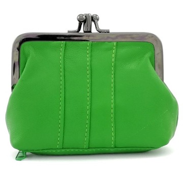 Skórzana portmonetka damska mała pojemna na bigiel etui portfel zielony