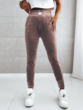 OCIEPLANE Spodnie welurowe DRESY welur szeroki pas 7789 khaki S/M