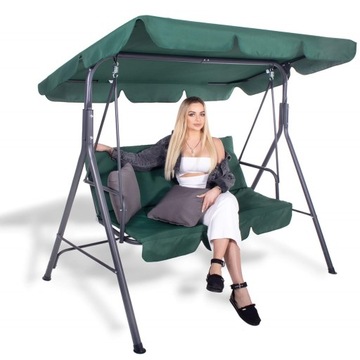 САДОВЫЕ КАЧЕЛИ, БОЛЬШИЕ, СКАМЬЯ-КАЧАЛКА НА 3 ЧЕЛОВЕКА + ЗЕЛЕНЫЕ ПОДУШКИ С ВЕРШИНОЙ