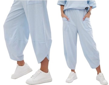 WŁOSKI ELEGANCKI KOMPLET BAWEŁNIANY BLUZKA SPODNIE DRESOWY OVERSIZE U