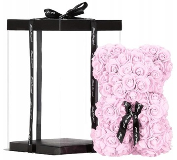 МИШКА РОЗ 30 СМ РОЗА МИШКА ИЗ ЛЕПЕСТКОВ РОЗ БАНТ МИШКА РОЗ