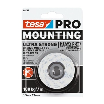 tesa PRO Монтажная двусторонняя монтажная лента Ultra Strong 1,5м x 19мм