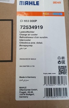 72534919 MAHLE ORIGINÁLNÍ CI 663 000P INTERCOOLER VW MULTIVAN TRANSPORTER C